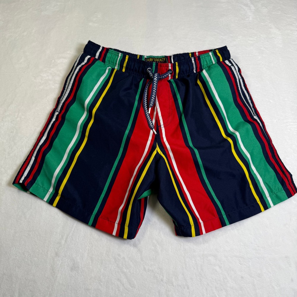 Surf Society Swim Trunks Men Medium‎ Multi-Color  Striped 6 Inch Inseam